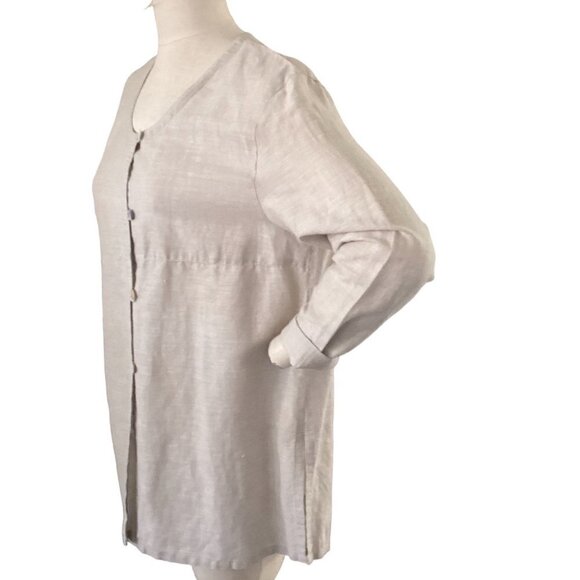 Marsh Landing Linen-Cotton Button Up Tunic Top Sz M Beige 42A - Picture 3 of 7